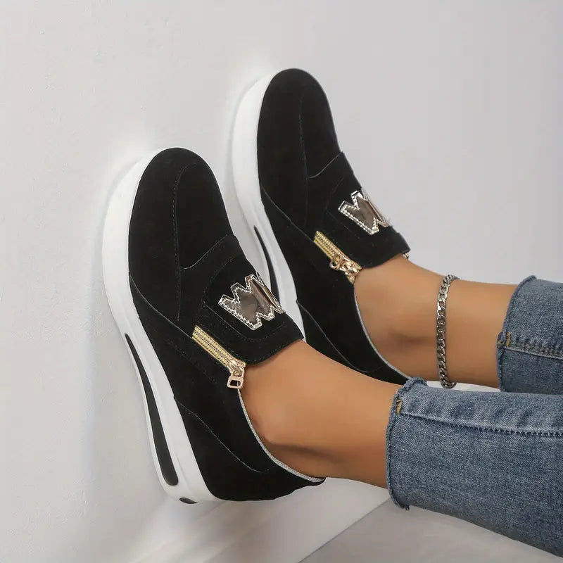 Last day 50% Off❤️ Women's Casual Platform Slip On Sneakers, Side Zipper Low Top Running Shoes, Casual Walking Sports Shoes
