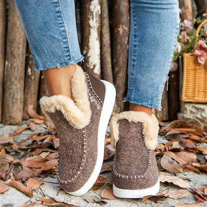 Women's Fleece Soft Ankle Boots, Cozy Furry Slip-On Winter Shoes