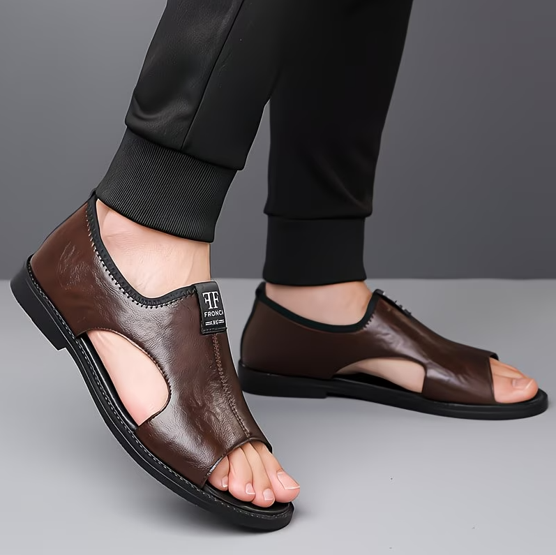 Men’s Casual Leather Slip-On Sandals – All-Day Comfort Fit