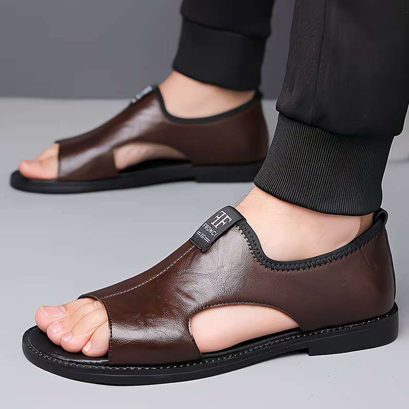 Men’s Casual Leather Slip-On Sandals – All-Day Comfort Fit