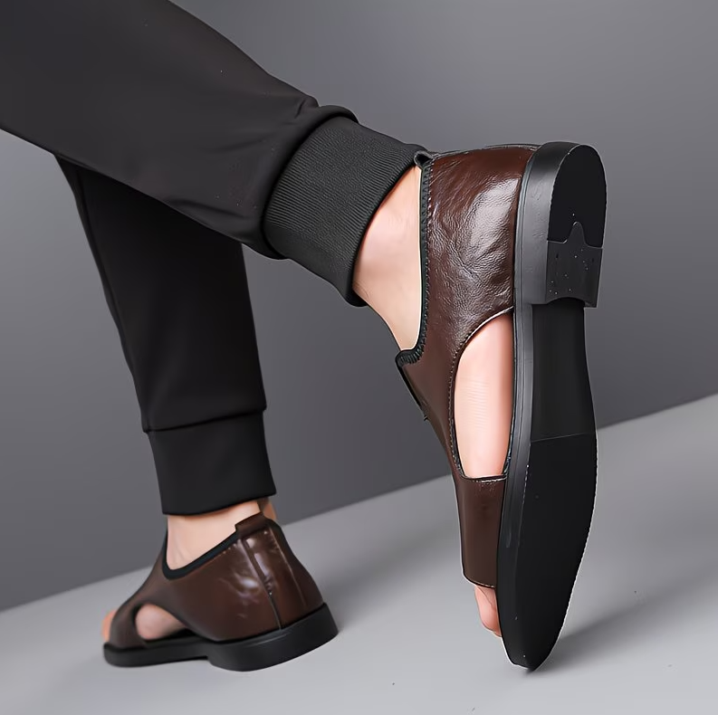 Men’s Casual Leather Slip-On Sandals – All-Day Comfort Fit