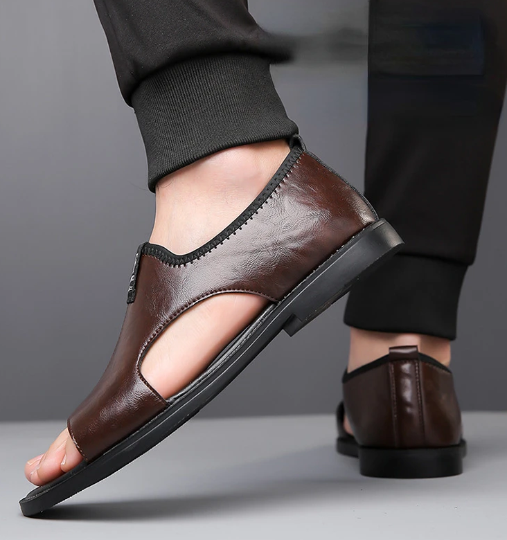 Men’s Casual Leather Slip-On Sandals – All-Day Comfort Fit