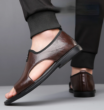 Men’s Casual Leather Slip-On Sandals – All-Day Comfort Fit