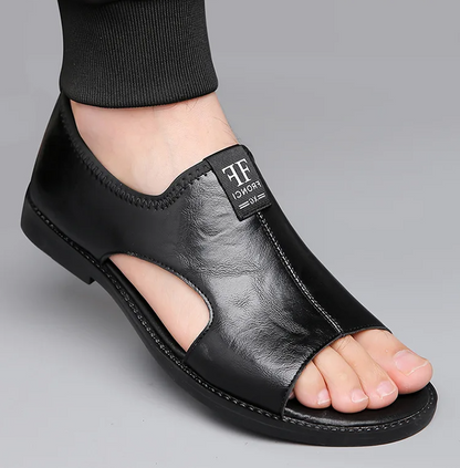 Men’s Casual Leather Slip-On Sandals – All-Day Comfort Fit