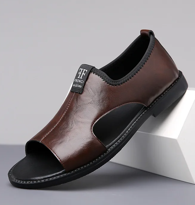 Men’s Casual Leather Slip-On Sandals – All-Day Comfort Fit