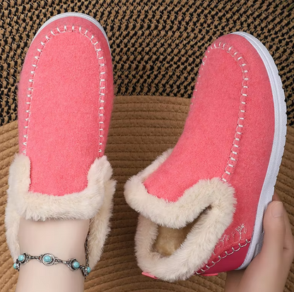 Women's Fleece Soft Ankle Boots, Cozy Furry Slip-On Winter Shoes