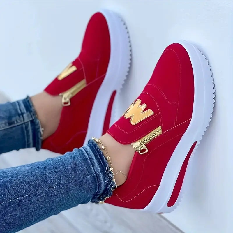 Last day 50% Off❤️ Women's Casual Platform Slip On Sneakers, Side Zipper Low Top Running Shoes, Casual Walking Sports Shoes
